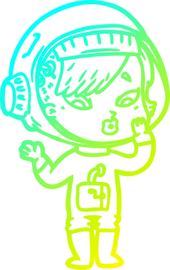 Bir insan tarafından çizilmiş soğuk gradyan çizgili astronot kadın çizimi.