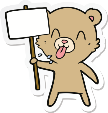 Bir insan tarafından çizilmiş protesto işareti olan kaba bir çizgi film ayısının çıkartması.