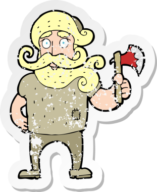 Bir insan tarafından çizilmiş baltası olan bir karikatür oduncusunun gerilimli çıkartması.