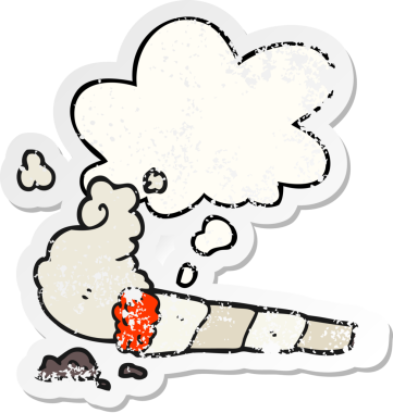 Düşünce baloncuklu çizgi film sigarası insan tarafından çizilmiş yıpranmış bir çıkartma gibi.