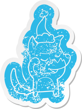 Dost canlısı çizgi film sıkıntılı bir tilki çıkartması. Uyandığında Noel Baba şapkası giymiş bir insan tarafından çizilmiş.