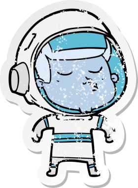 Bir insan tarafından çizilmiş kendinden emin bir astronotun sıkıntılı çıkartması.