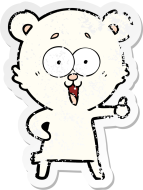 Bir insan tarafından çizilmiş gülen oyuncak ayının sıkıntılı çıkartması.