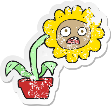 Bir insan tarafından çizilmiş üzgün bir çiçeğin gerilmiş çıkartması.