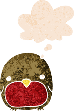 Homurdanan düşünce baloncuğu olan sevimli penguen dertli eski moda bir insan tarafından çizilmiş.