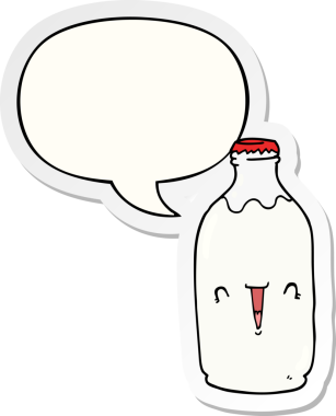 Bir insan tarafından çizilmiş konuşma balonu etiketli şirin bir süt şişesi.