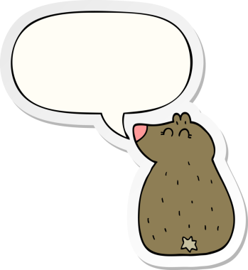 Bir insan tarafından çizilmiş baloncuk çıkartmalı şirin çizgi film ayısı.