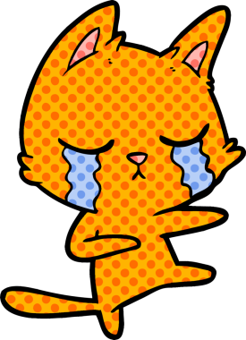 Bir insan tarafından çizilmiş ağlayan kedi çizgi filmi.