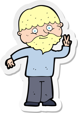 Bir insan tarafından çizilmiş barış işareti veren bir çizgi film karakterinin çıkartması.