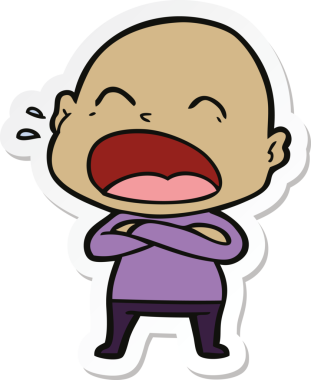 Bir insan tarafından çizilmiş kel adam diye bağıran bir çizgi film çıkartması.