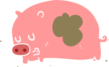 Bir insan tarafından çizilmiş şirin düz renkli çizgi film domuzu.