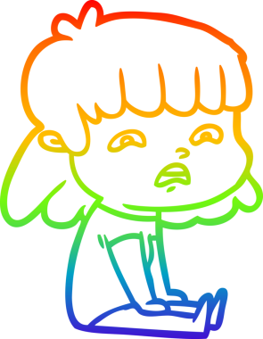 Gökkuşağı gradyan çizimi Bir insan tarafından çizilmiş endişeli bir çizgi kadın