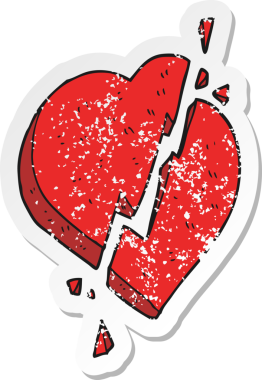 Bir insan tarafından çizilmiş kırık bir kalp sembolünün gerilimli retro yapıştırması