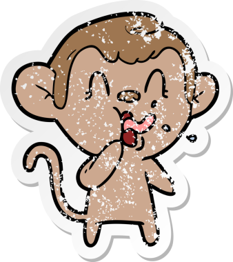 Bir insan tarafından çizilmiş çılgın bir çizgi maymunun sıkıntılı çıkartması.