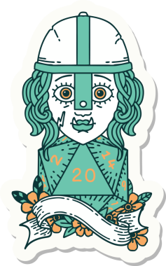 Bir insan tarafından çizilmiş 20 zarlı yarım ork savaşçısının çıkartması.