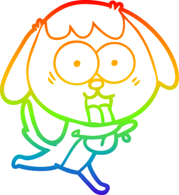 Gökkuşağı gradyan çizimi. Bir insan tarafından çizilmiş şirin bir köpek çizimi.