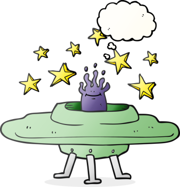 Bir insan tarafından çizilmiş serbest çizim balon karikatür uçan daire.