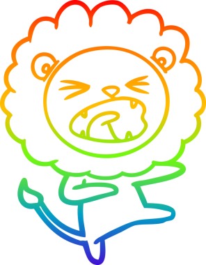 Bir insan tarafından çizilmiş kızgın bir aslanın gökkuşağı gradyanı çizimi