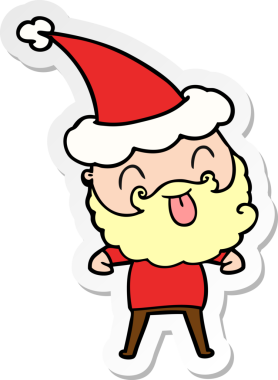 Bir insan tarafından çizilmiş Noel Baba şapkası takan sakallı bir adam.