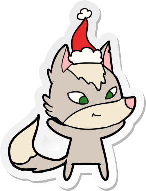 Bir insan tarafından çizilmiş Noel Baba şapkası takan bir kurt resmi.