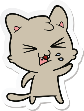 Bir insan tarafından çizilmiş, tıslayan bir kedinin çıkartması.