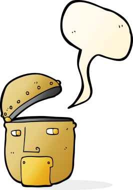 bir insan tarafından çizilmiş konuşma balonlu robot kafası.