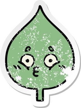 Sevimli bir çizgi film karakterinin sıkıntılı çıkartması. Bir insan tarafından çizilmiş ifade yaprağı.