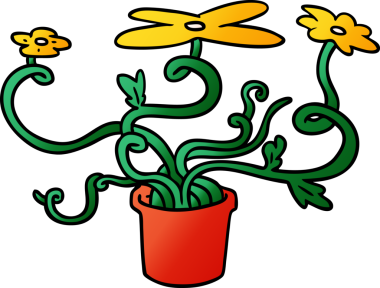 Bir insan tarafından çizilen çiçek bitkisinin gradyan karikatürü.