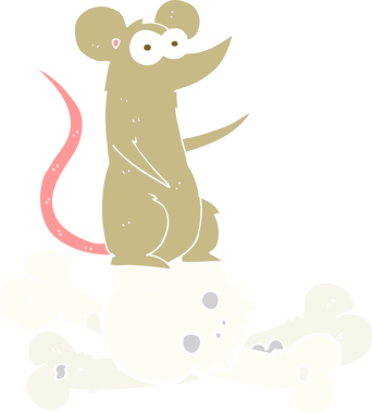 Bir insan tarafından çizilmiş kemiklerin üzerindeki farenin düz renk çizimi