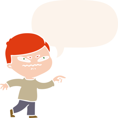 Bir insan tarafından çizilmiş eski usul konuşma balonunu gösteren kızgın bir çizgi film.