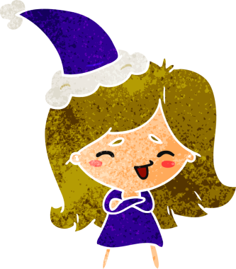 Bir insan tarafından çizilmiş Kawai kızının eski bir Noel karikatürü.