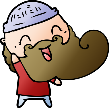 Bir insan tarafından çizilmiş sakallı ve kış şapkalı mutlu bir adam.