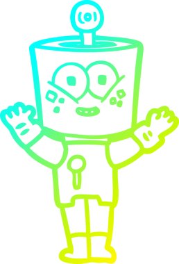 Bir insan tarafından çizilmiş mutlu çizgi film robotu çizimi.