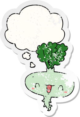 Düşünce baloncuklu şalgam insan tarafından çizilmiş yıpranmış bir çıkartma.