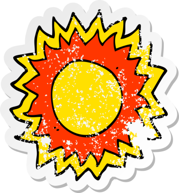 Bir insan tarafından çizilmiş karikatür güneşinin sıkıntılı çıkartması