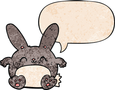 Konuşma baloncuklu çizgi film tavşanı insan tarafından çizilmiş.