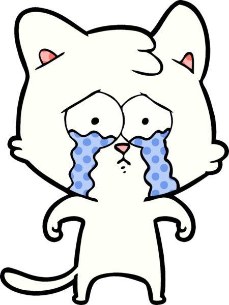 Bir insan tarafından çizilmiş ağlayan kedi çizgi filmi.