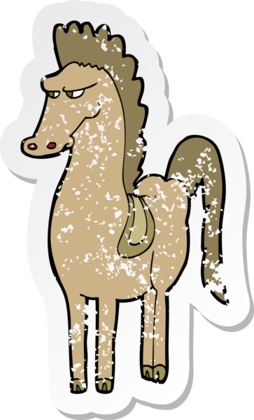 Bir insan tarafından çizilmiş çizgi film atının gerilimli çıkartması.