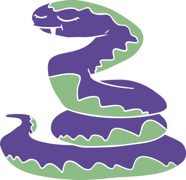 Bir insan tarafından çizilmiş düz renkli çizgi film yılanı.