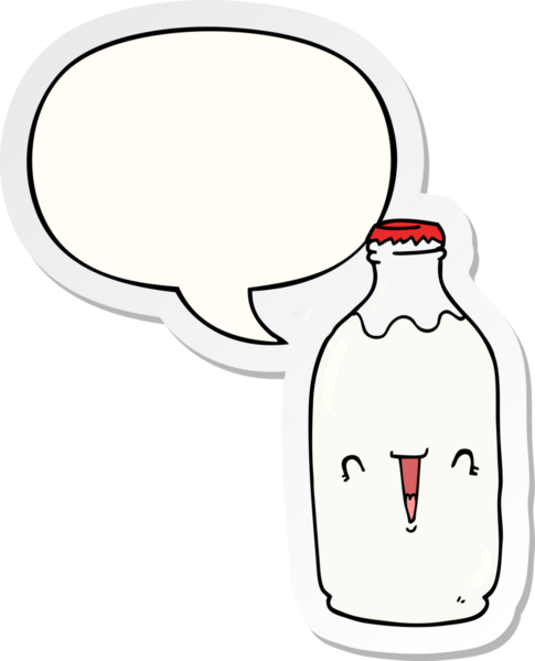 Bir insan tarafından çizilmiş konuşma balonu etiketli şirin bir süt şişesi.