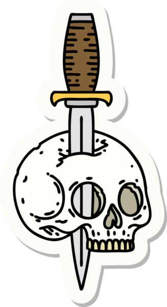 Bir insan tarafından çizilmiş bir kafatasının geleneksel stiliyle dövme çıkartması.