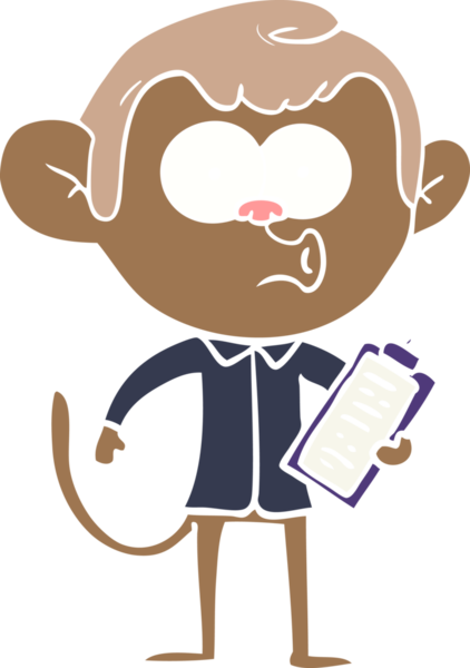 Bir insan tarafından çizilmiş düz renkli çizgi film satıcısı maymun.