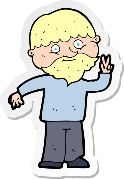 Bir insan tarafından çizilmiş barış işareti veren bir çizgi film karakterinin çıkartması.