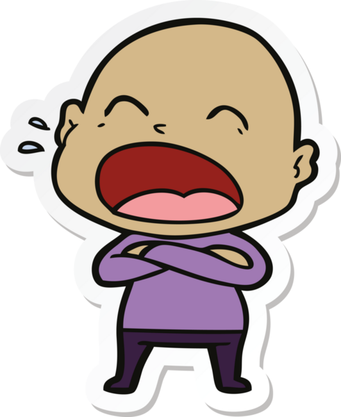 Bir insan tarafından çizilmiş kel adam diye bağıran bir çizgi film çıkartması.