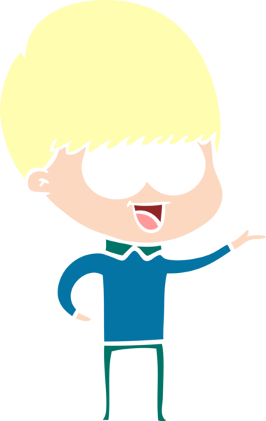 Bir insan tarafından çizilmiş mutlu düz renkli çizgi film çocuğu.