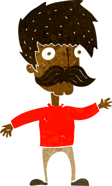 Bir insan tarafından çizilmiş bıyıklı bir çizgi film adamı.