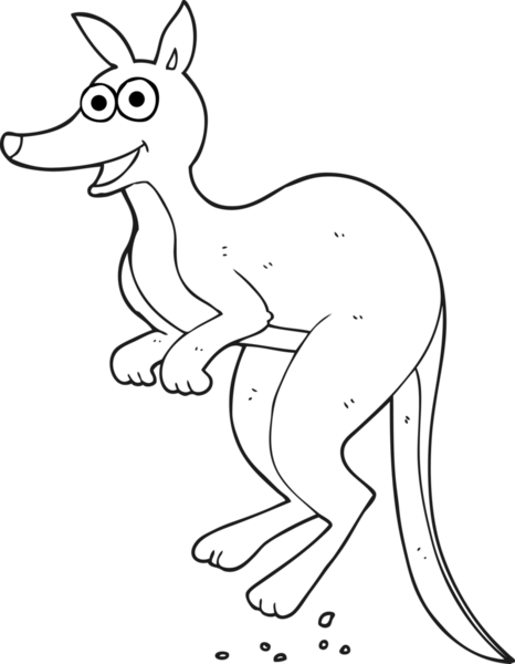 Bir insan tarafından çizilmiş siyah beyaz çizgi film kangurusu.