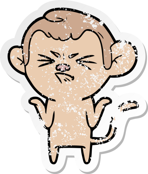 Bir insan tarafından çizilmiş kızgın bir maymunun sıkıntılı çıkartması.