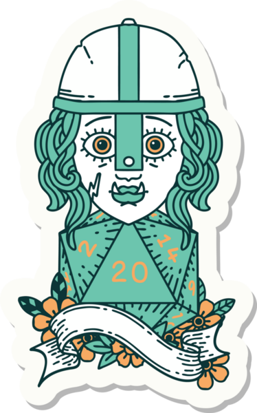 Bir insan tarafından çizilmiş 20 zarlı yarım ork savaşçısının çıkartması.