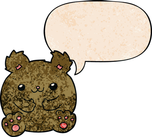 Bir insan tarafından çizilmiş eski moda konuşma baloncuğu olan çizgi film ayısı.